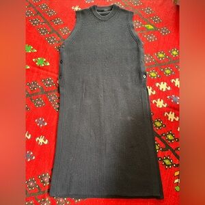 Roberto Collina navy blue merino wool rib knit tunic layering dress side slit